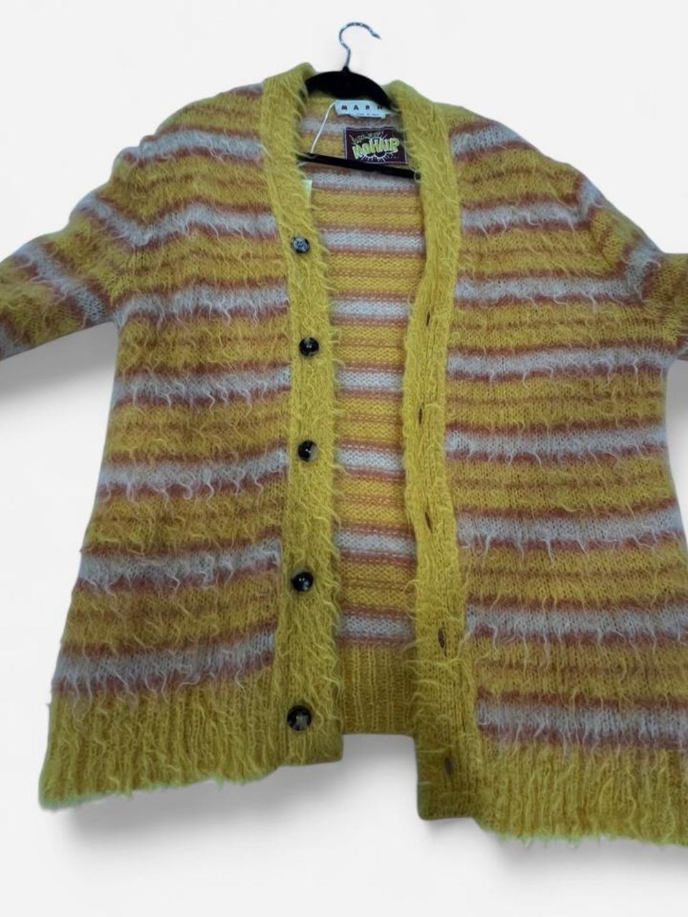 Marni Yellow and Pink Striped Mohair Cardigan